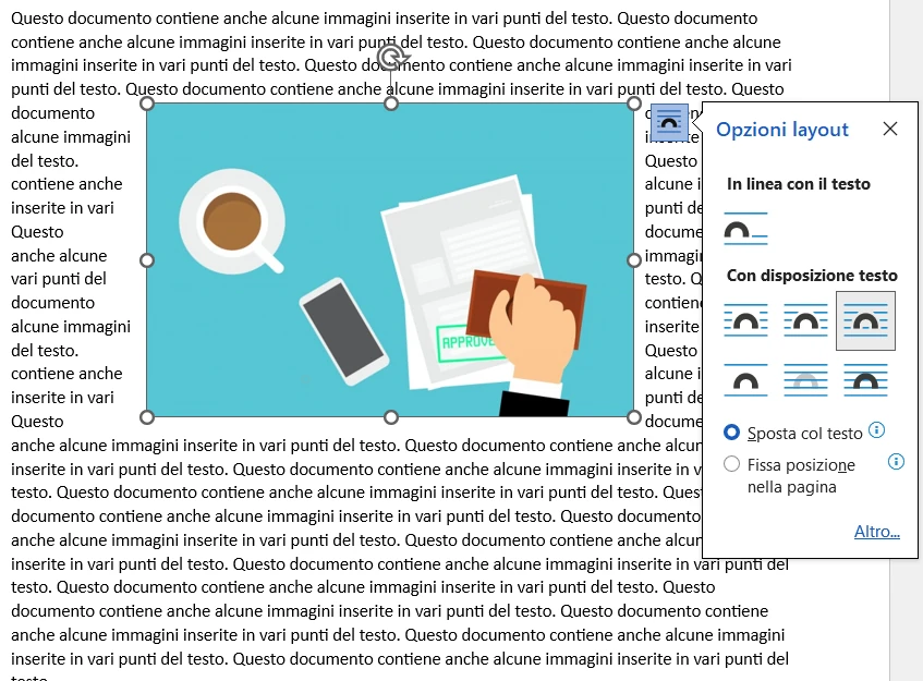 Opzioni layout disposizione